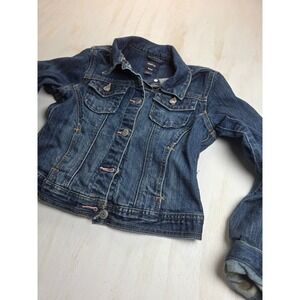 Gap Kids Denim Trucker Jacket Medium Wash Pink Stitching Girls Large Classic